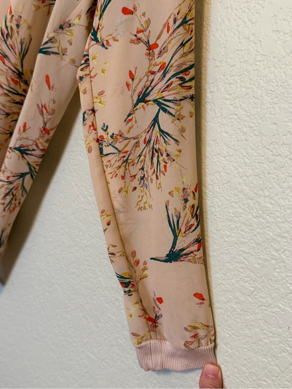 Democracy Pink/Peach Floral Bird Print Long Sleeve Two Piece Blouse Top Medium - Picture 5 of 14